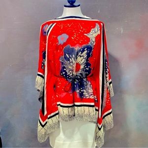 VIVIENNE TAM Silk Wrap Blouse Scarf Lace Belt Printed Floral Mixed Patterns P/S